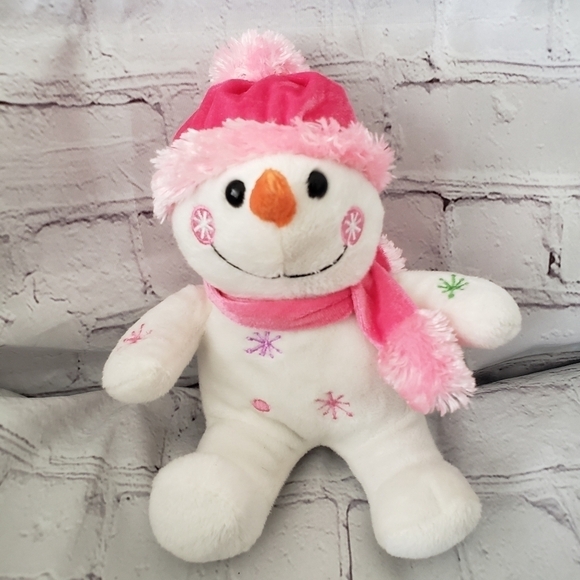 Dan Dee Snowman Plush 7" Pink Hat And Scarf Embroidered Snowflake Year 2013 - Picture 1 of 7